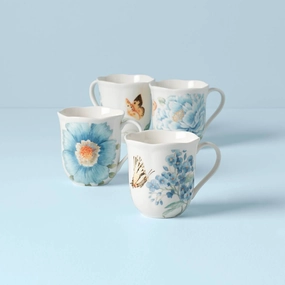 Butterfly Meadow Blue Mugs - Set of 4easter decorations ,easter centerpiece 