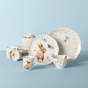 Butterfly Meadow Bunny 16-Piece Dinnerware Seteaster decorations ,easter centerpiece 