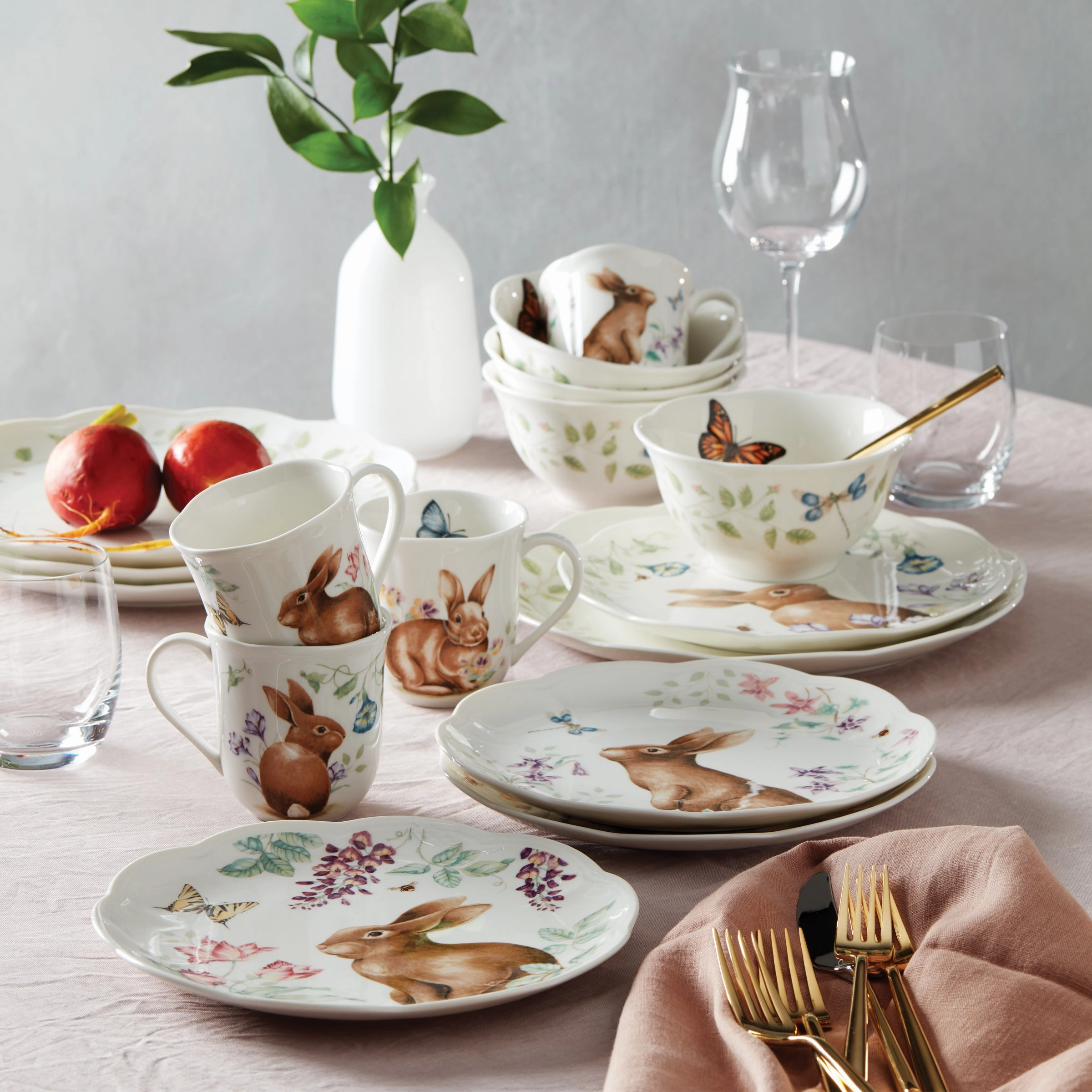 Butterfly Meadow Bunny 16-Piece Dinnerware Set