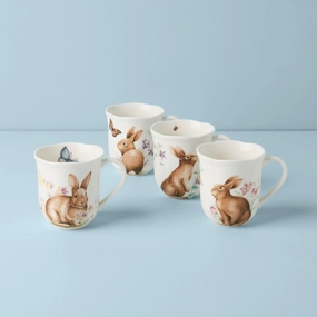 Butterfly Meadow Bunny Mugs - Set of 4glass cups ,personalized mugs 
