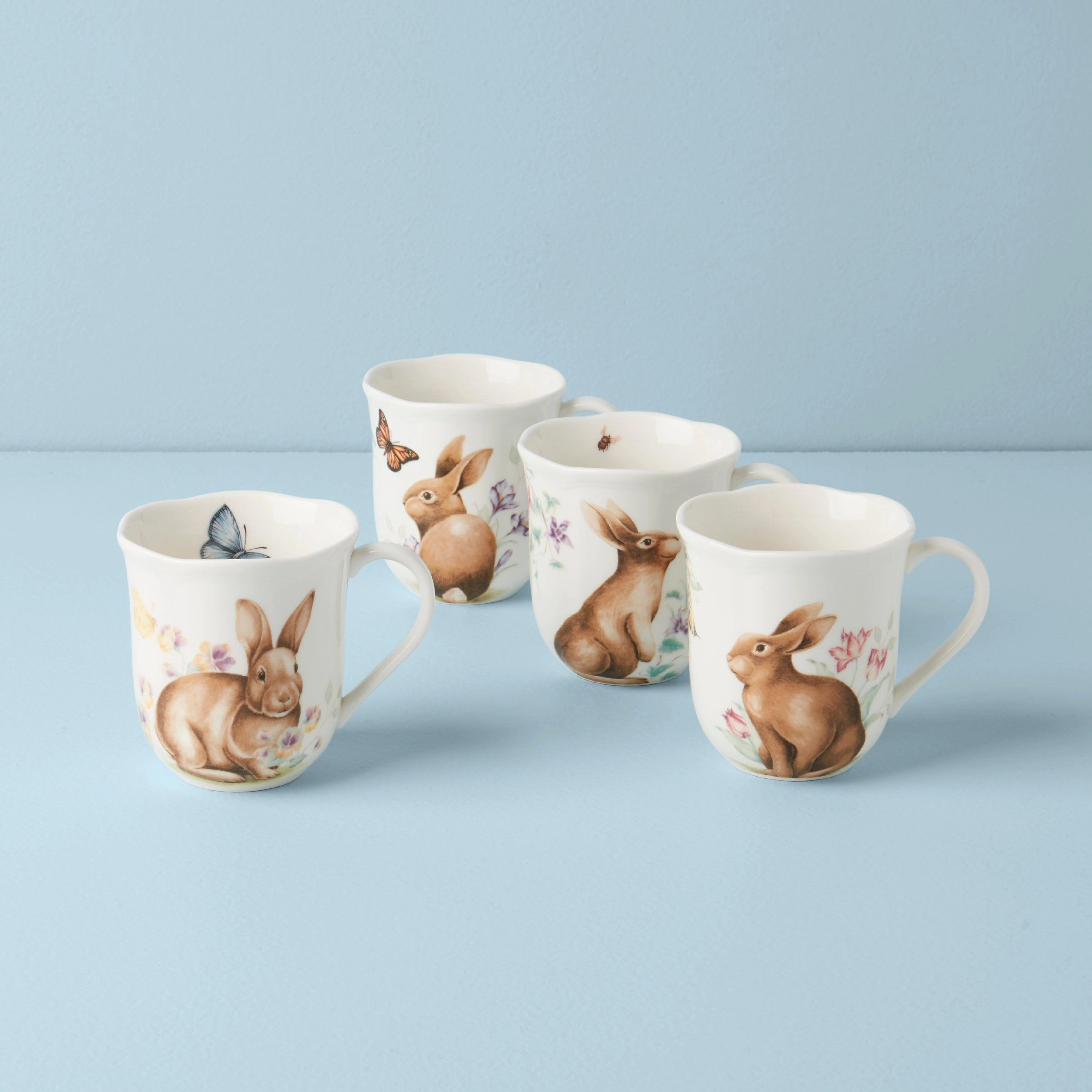 Butterfly Meadow Bunny Mugs - Set of 4glass cups ,personalized mugs 