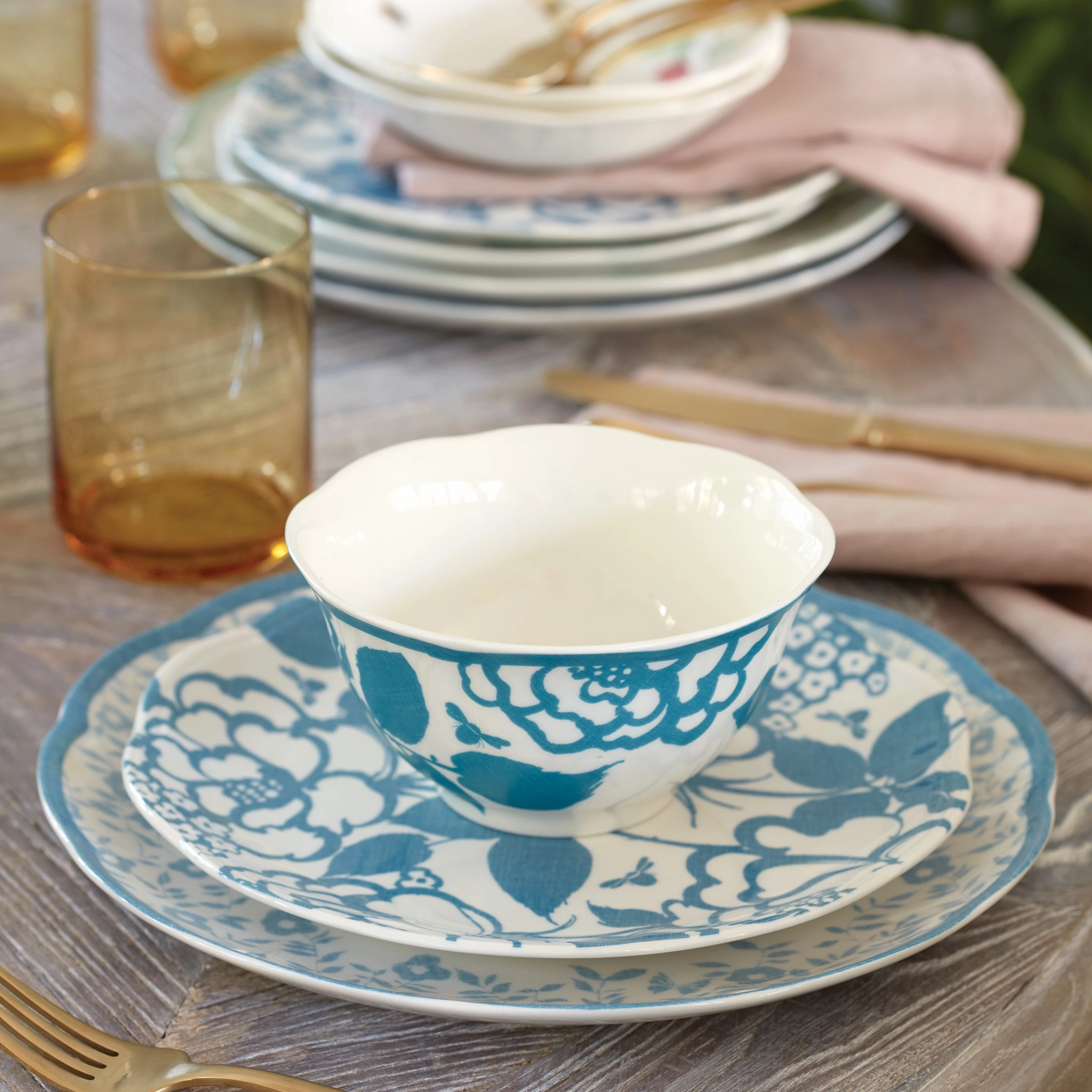 Butterfly Meadow Cottage Cornflower 12-Piece Dinnerware Set