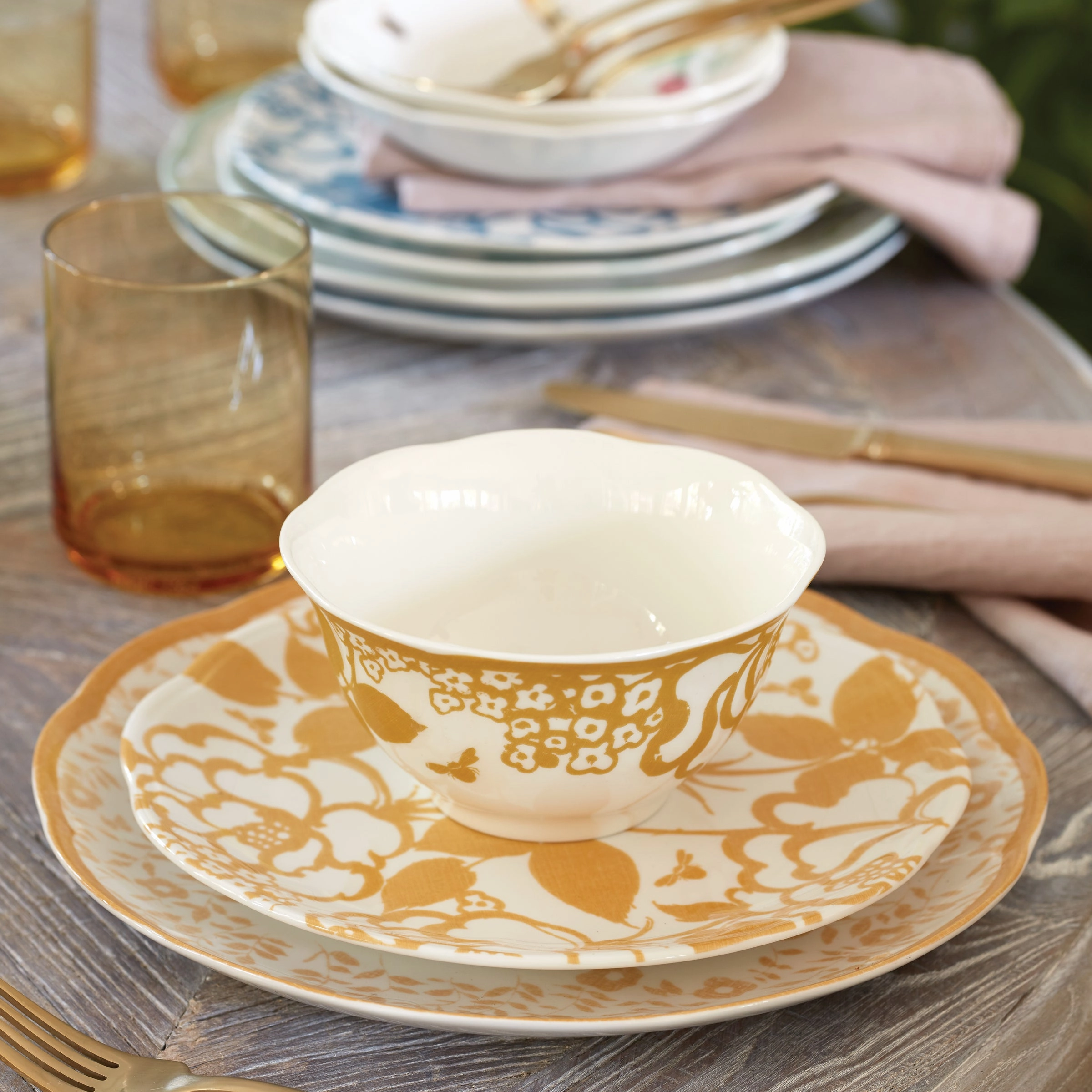 Butterfly Meadow Cottage Goldenrod Rice Bowls - Set of 4