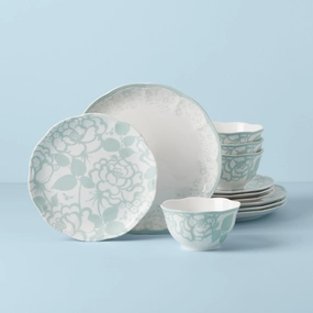 Butterfly Meadow Cottage Sage 12-Piece Dinnerware Seteaster decorations ,easter centerpiece 