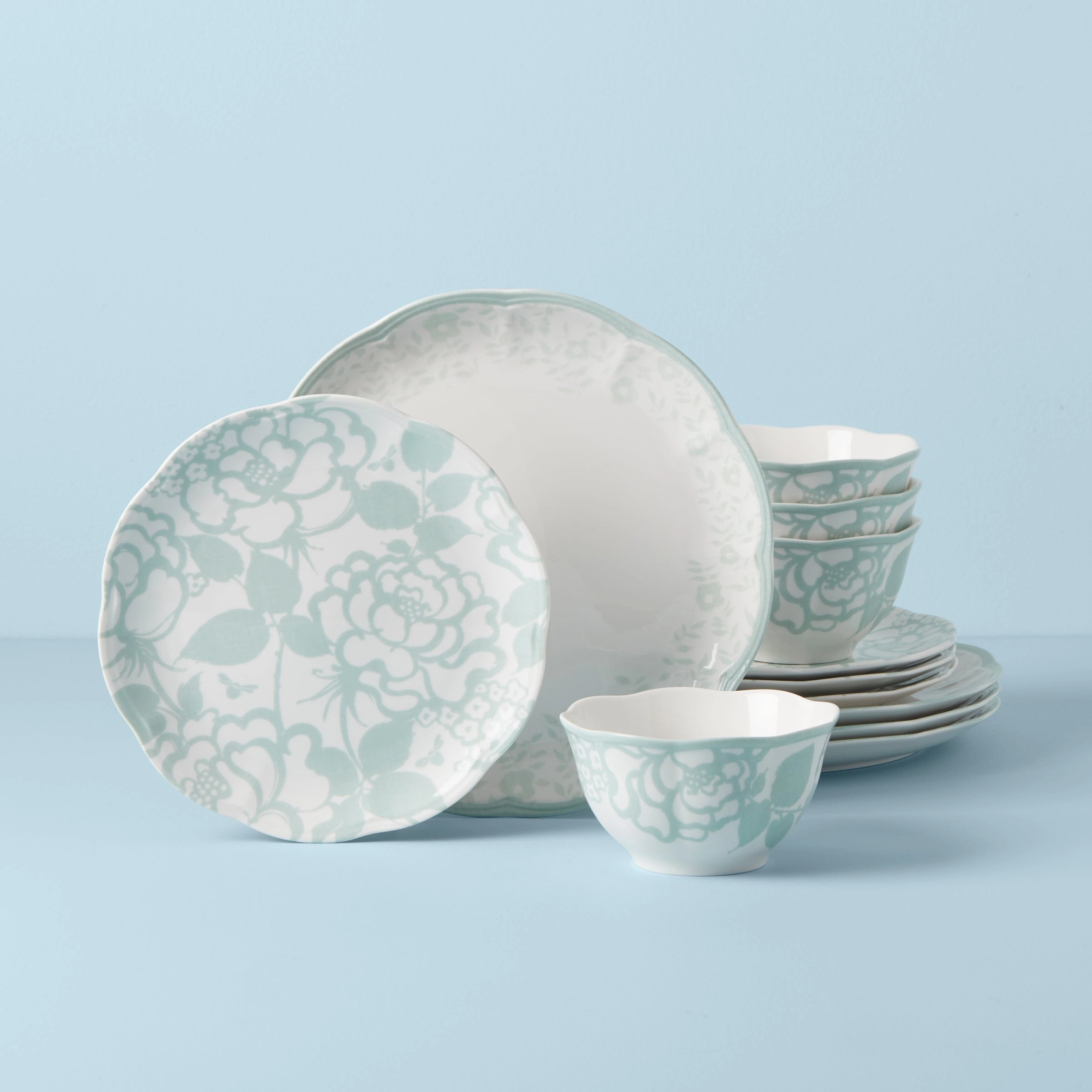 Butterfly Meadow Cottage Sage 12-Piece Dinnerware Seteaster decorations ,easter centerpiece 