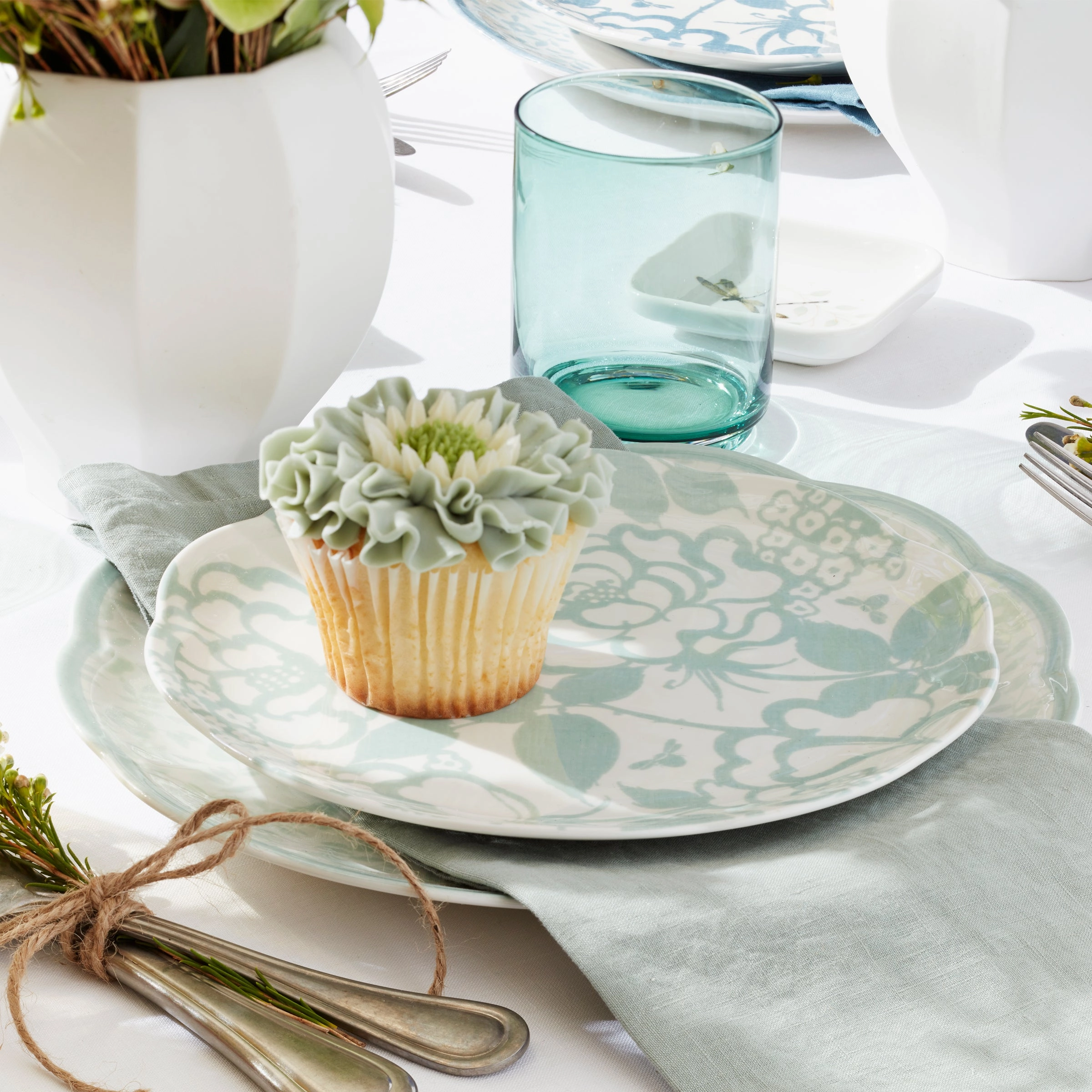 Butterfly Meadow Cottage Sage 12-Piece Dinnerware Set
