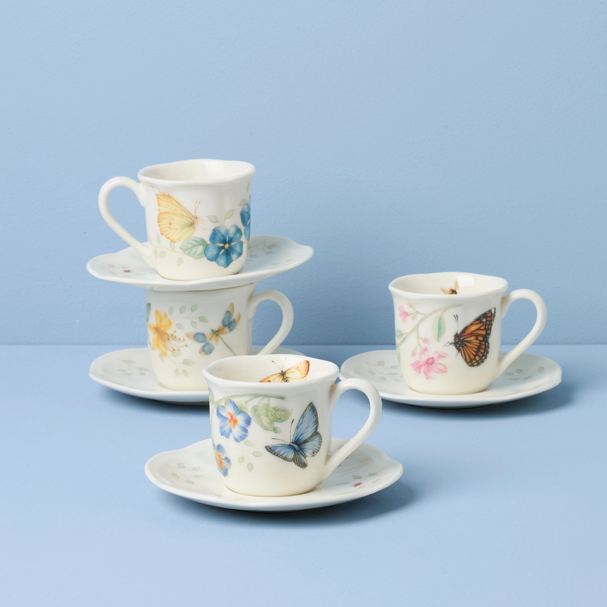 Butterfly Meadow Espresso Cup & Saucers - Set of 4glass cups ,personalized mugs 