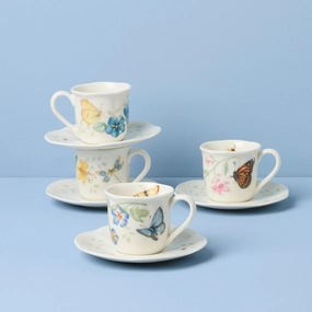 Butterfly Meadow Espresso Cup & Saucers - Set of 4glass cups ,personalized mugs 