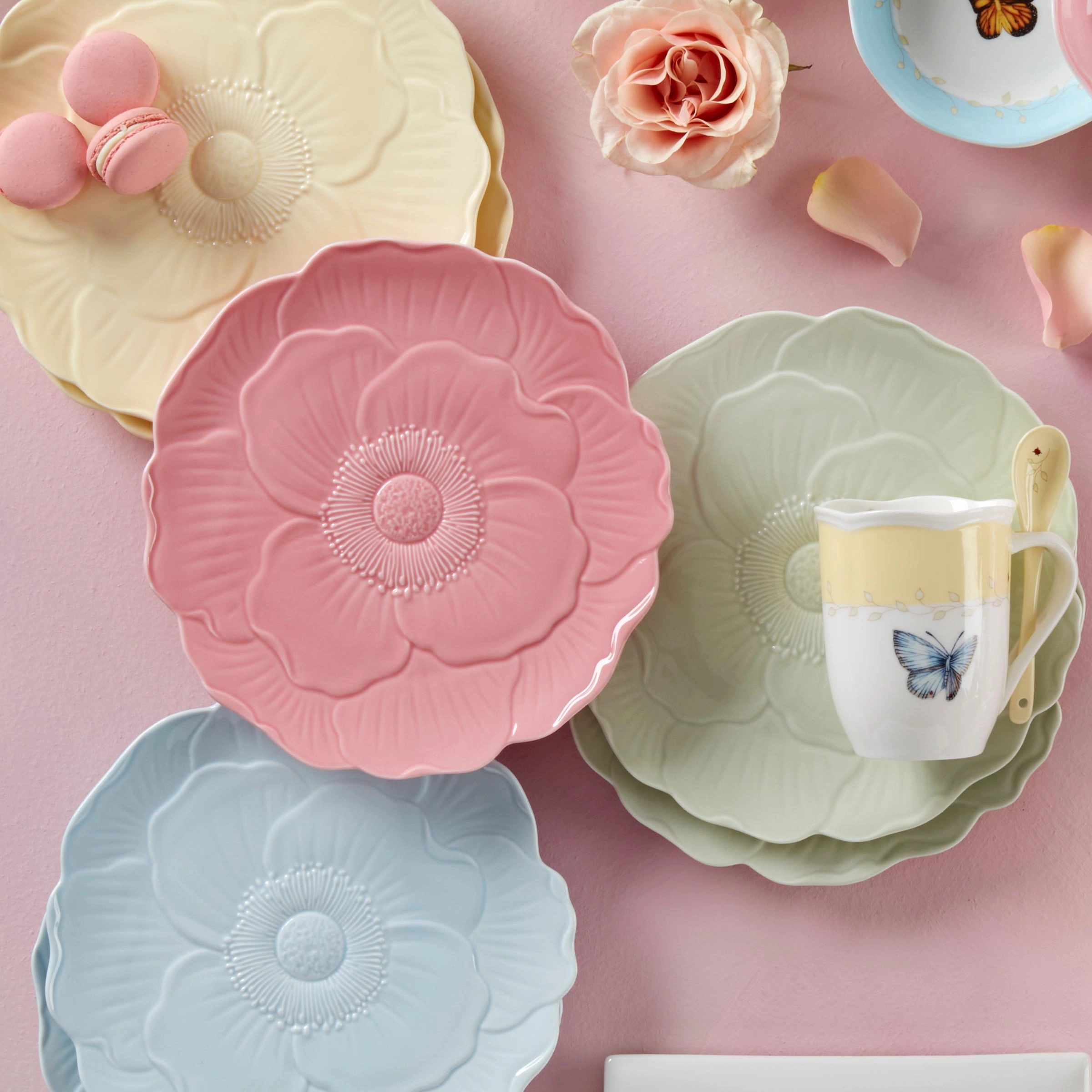 Butterfly Meadow Floral Pink Accent Plates - Set of 4