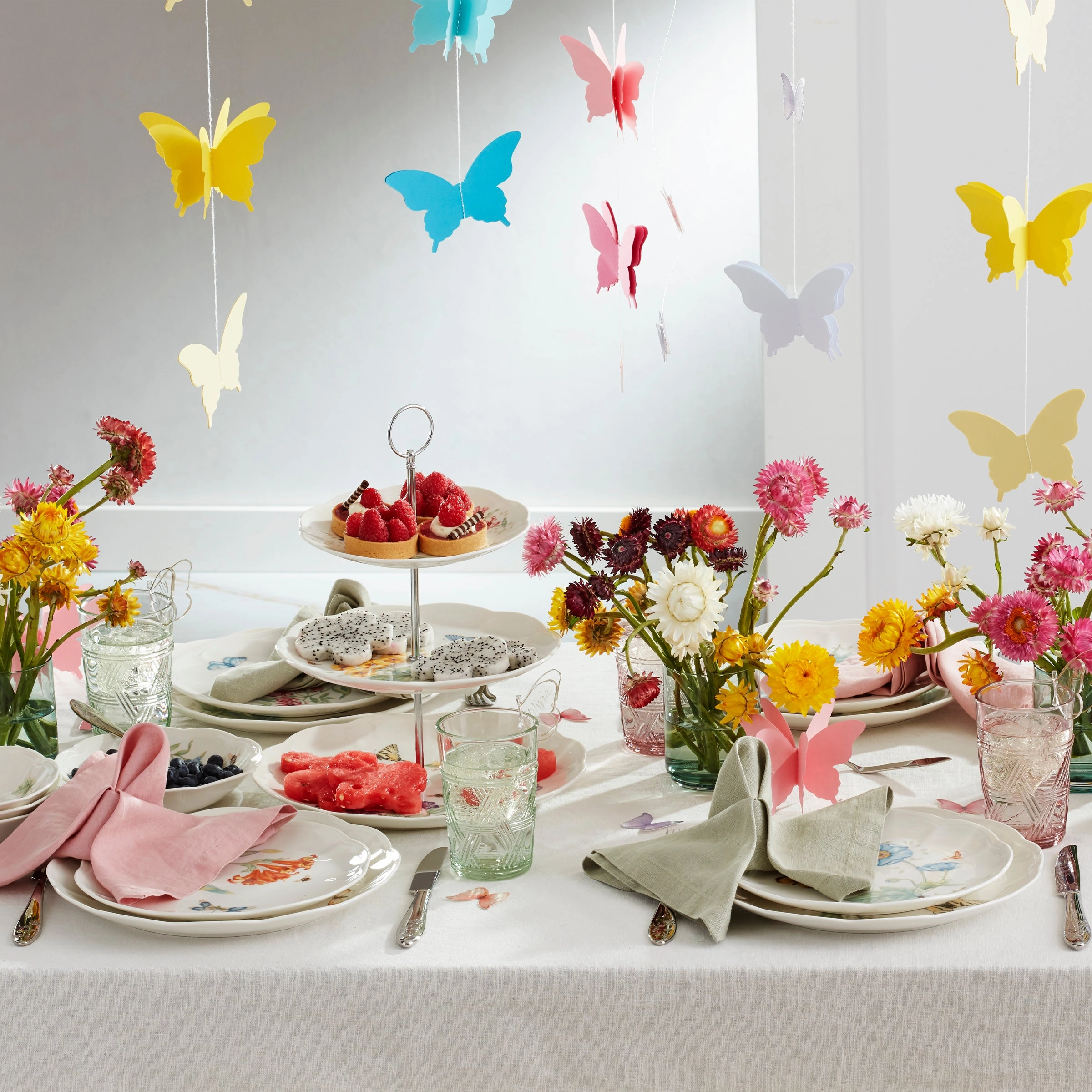 Butterfly Meadow Green Tall Glasses - Set Of 4