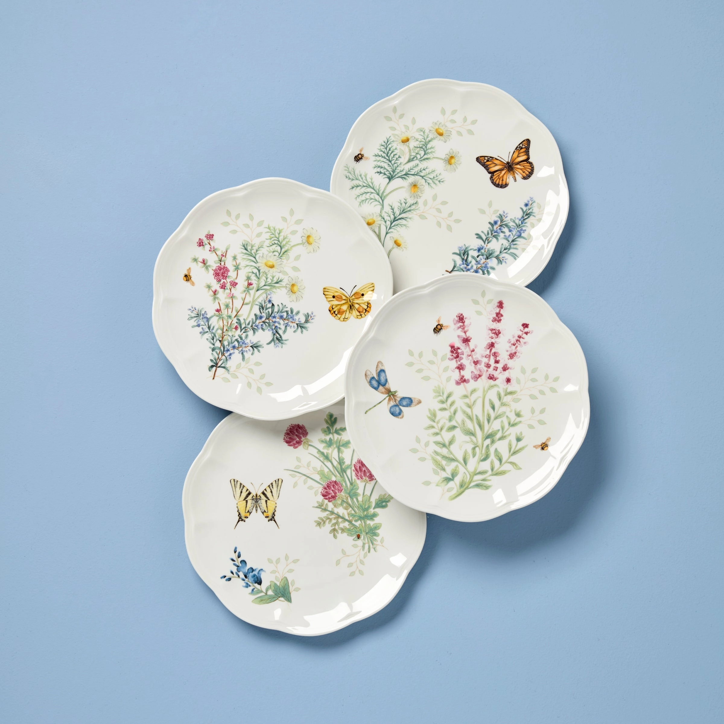 Butterfly Meadow Herbs Accent Plates - Set of 4easter decorations ,easter centerpiece 