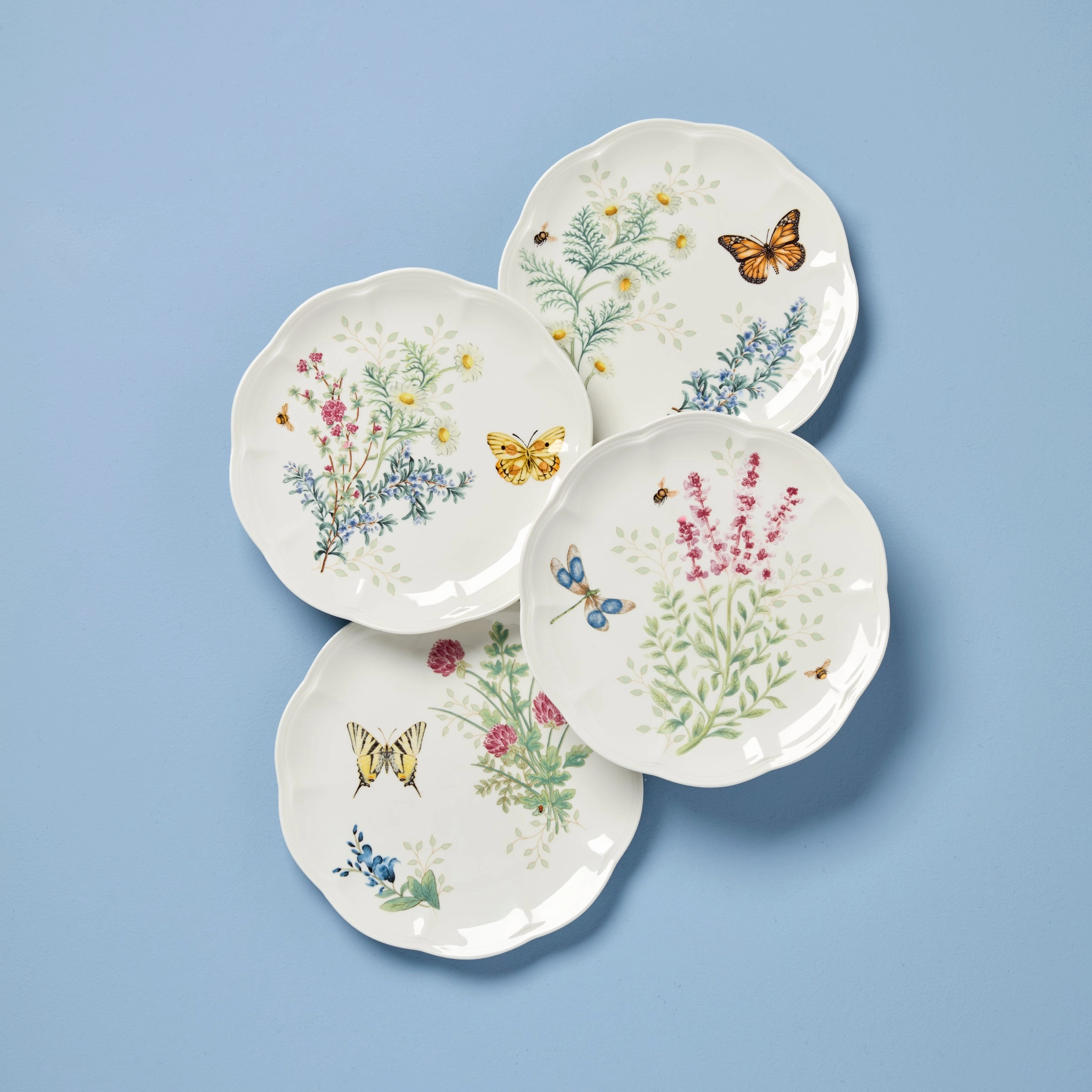 Butterfly Meadow Herbs Accent Plates - Set of 4summer decor ,outdoor summer decor 
