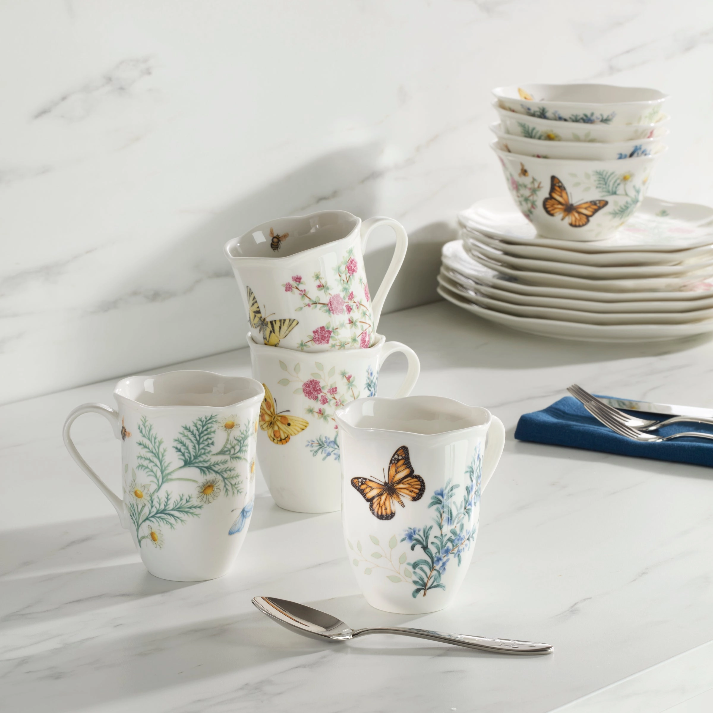 Butterfly Meadow Herbs Mugs - Set of 4
