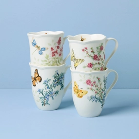 Butterfly Meadow Herbs Mugs - Set of 4easter decorations ,easter centerpiece 