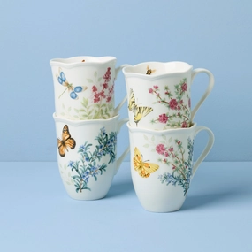 Butterfly Meadow Herbs Mugs - Set of 4summer decor ,outdoor summer decor 