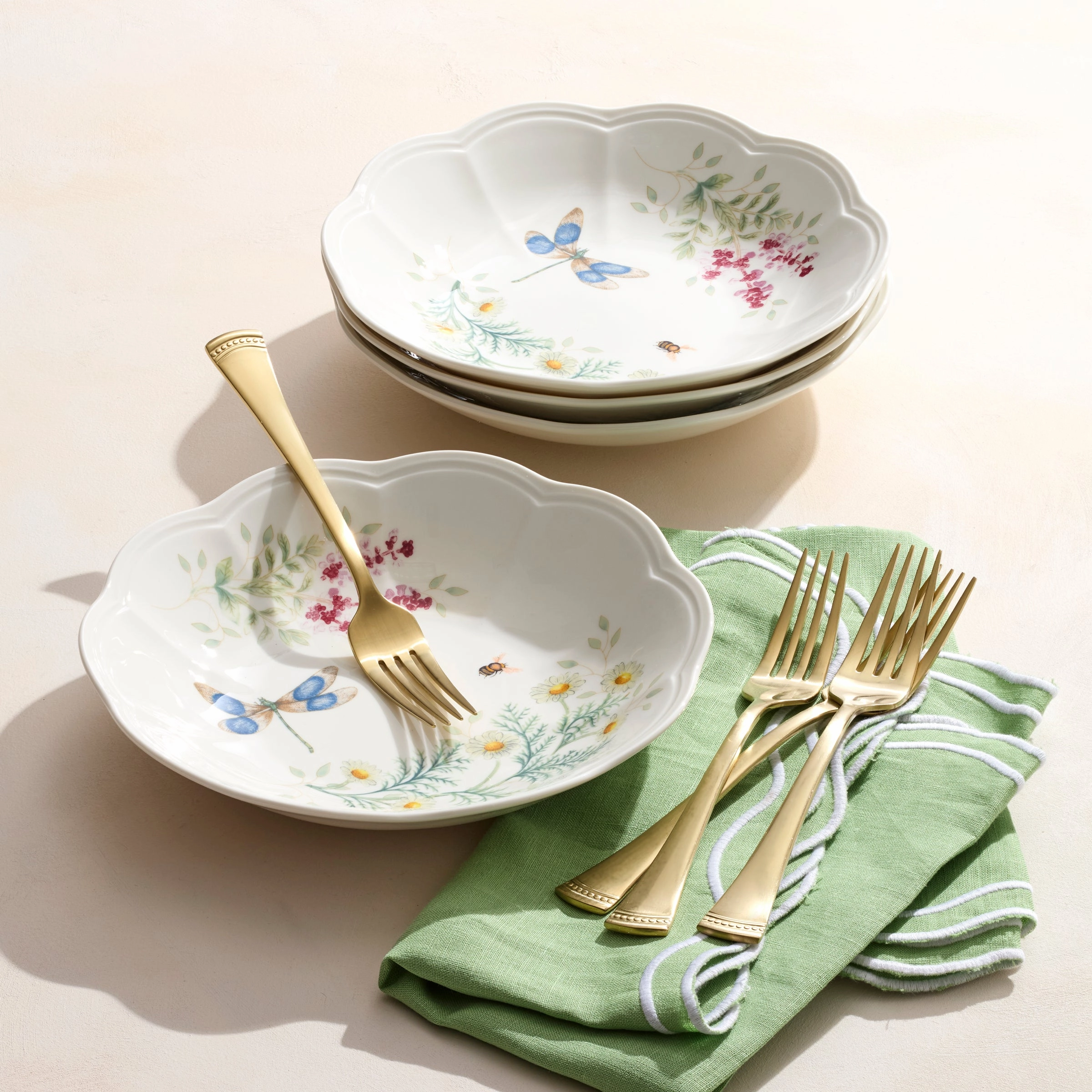 Butterfly Meadow Herbs Pasta Bowls - Set of 4