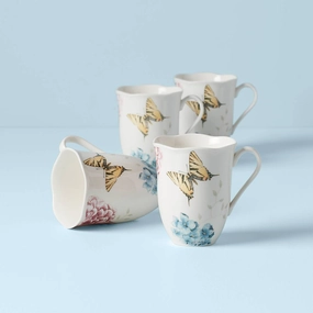 Butterfly Meadow Hydrangea Mugs - Set of 4modern kitchen decor ,kitchen dinner set ,dinnerware 