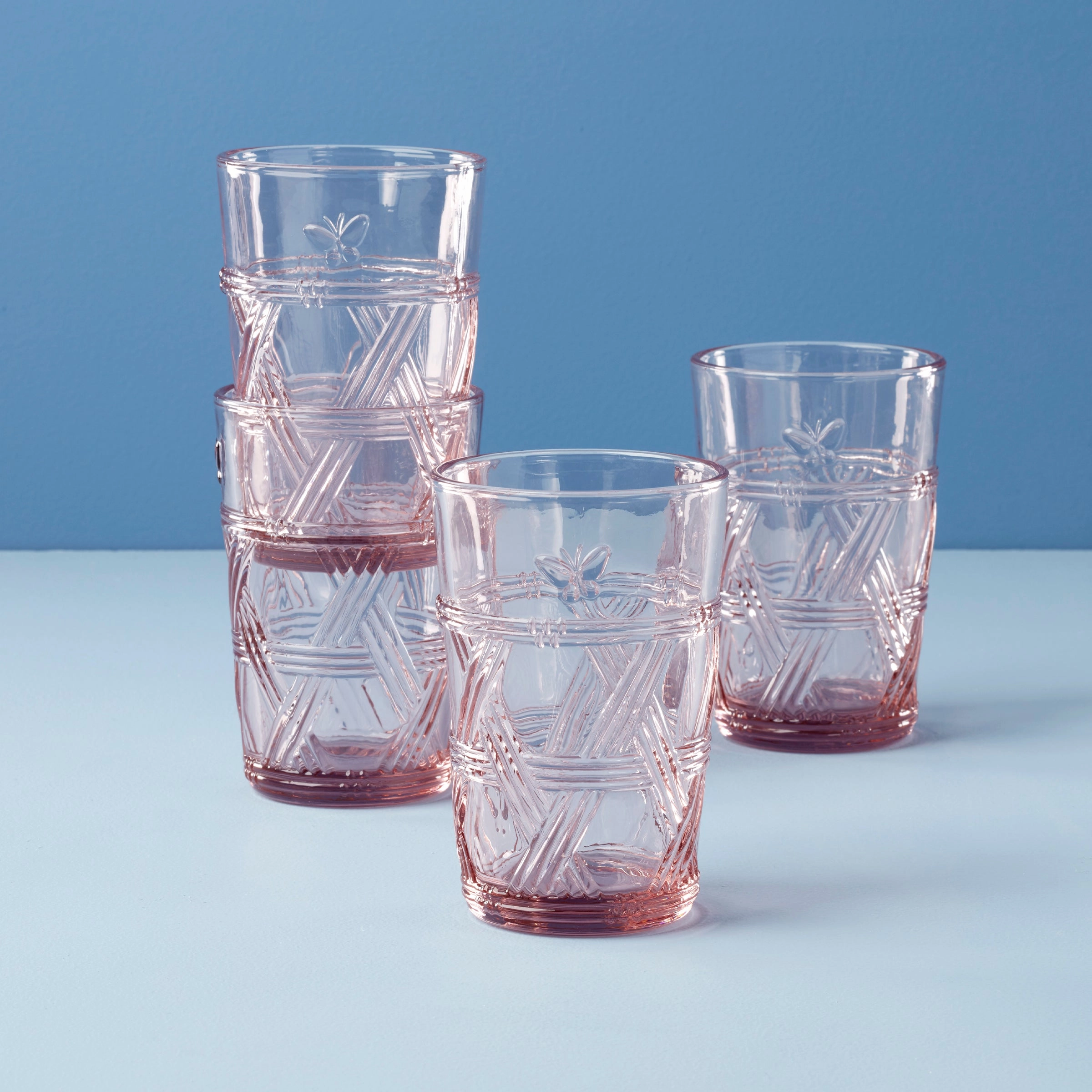 Butterfly Meadow Pink Tall Glasses - Set Of 4glass cups ,personalized mugs 