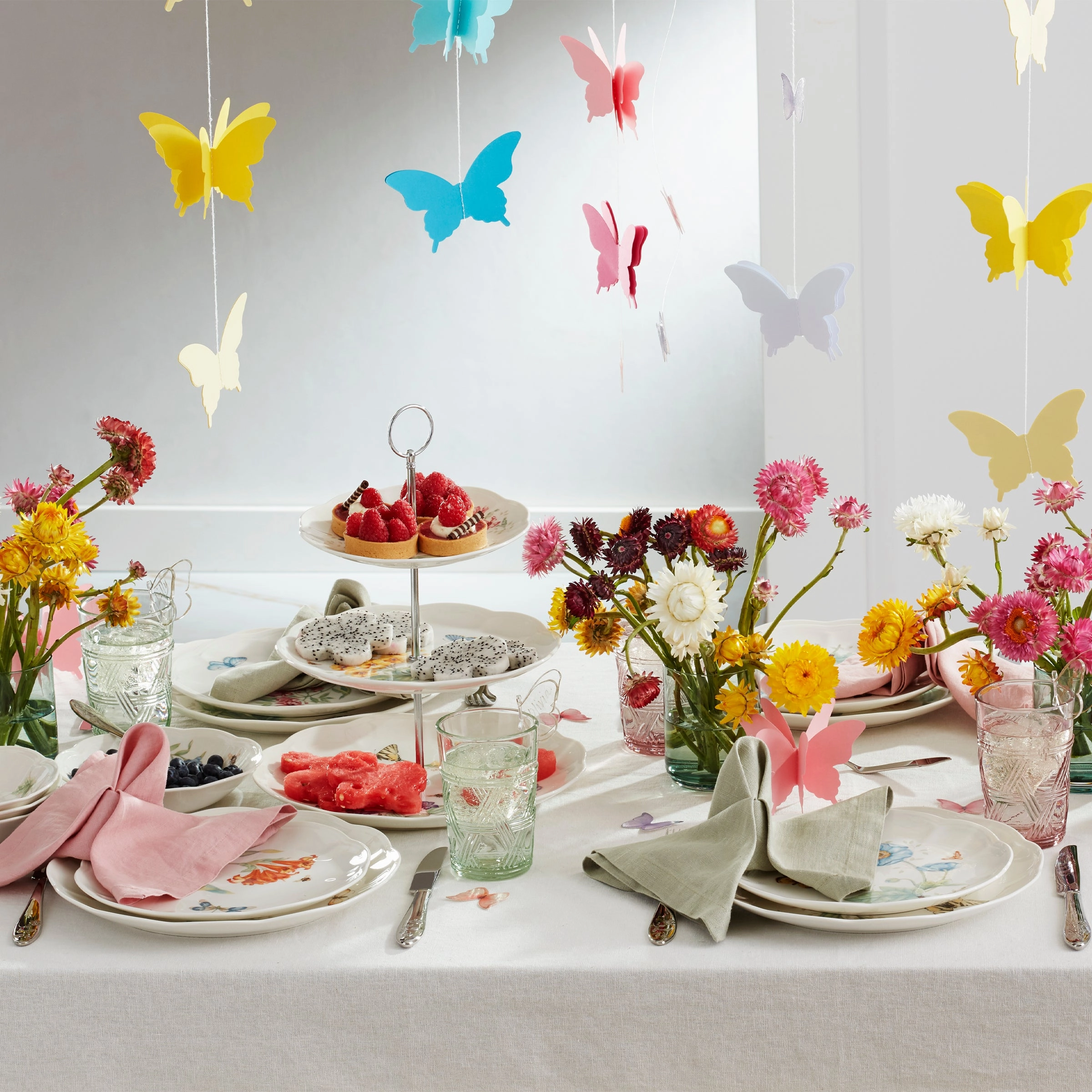 Butterfly Meadow Pink Tall Glasses - Set Of 4