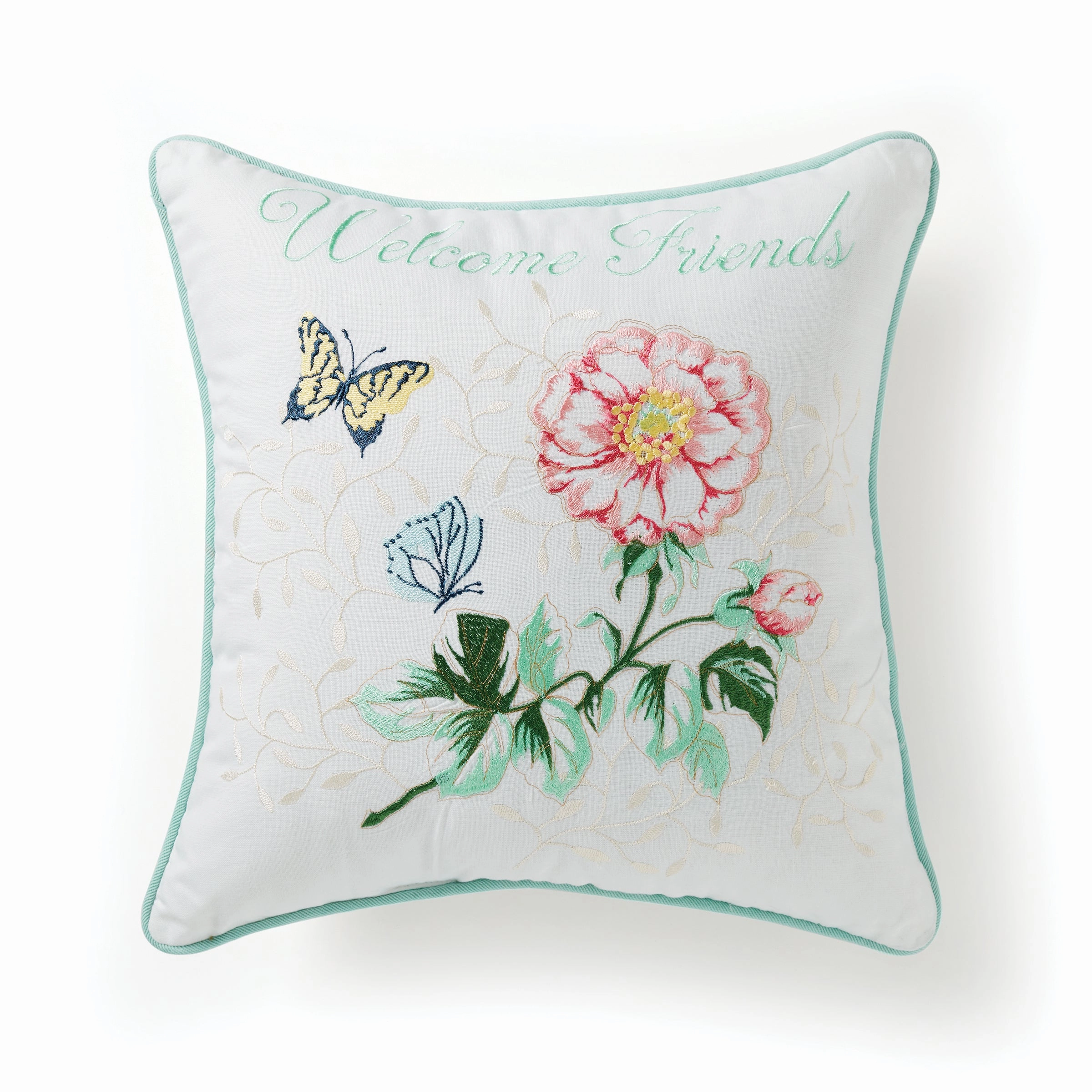 Butterfly Meadow Welcome Friends Pillow 18X18easter decorations ,easter centerpiece 