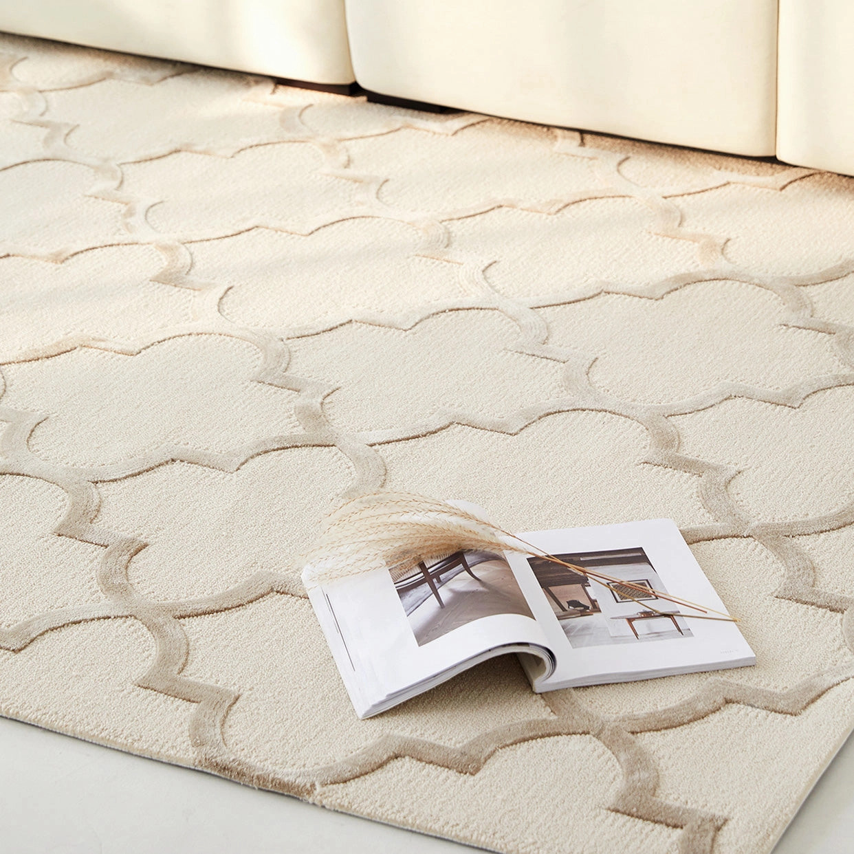 Caspar Cream Moroccan Pattern Wool Rug
