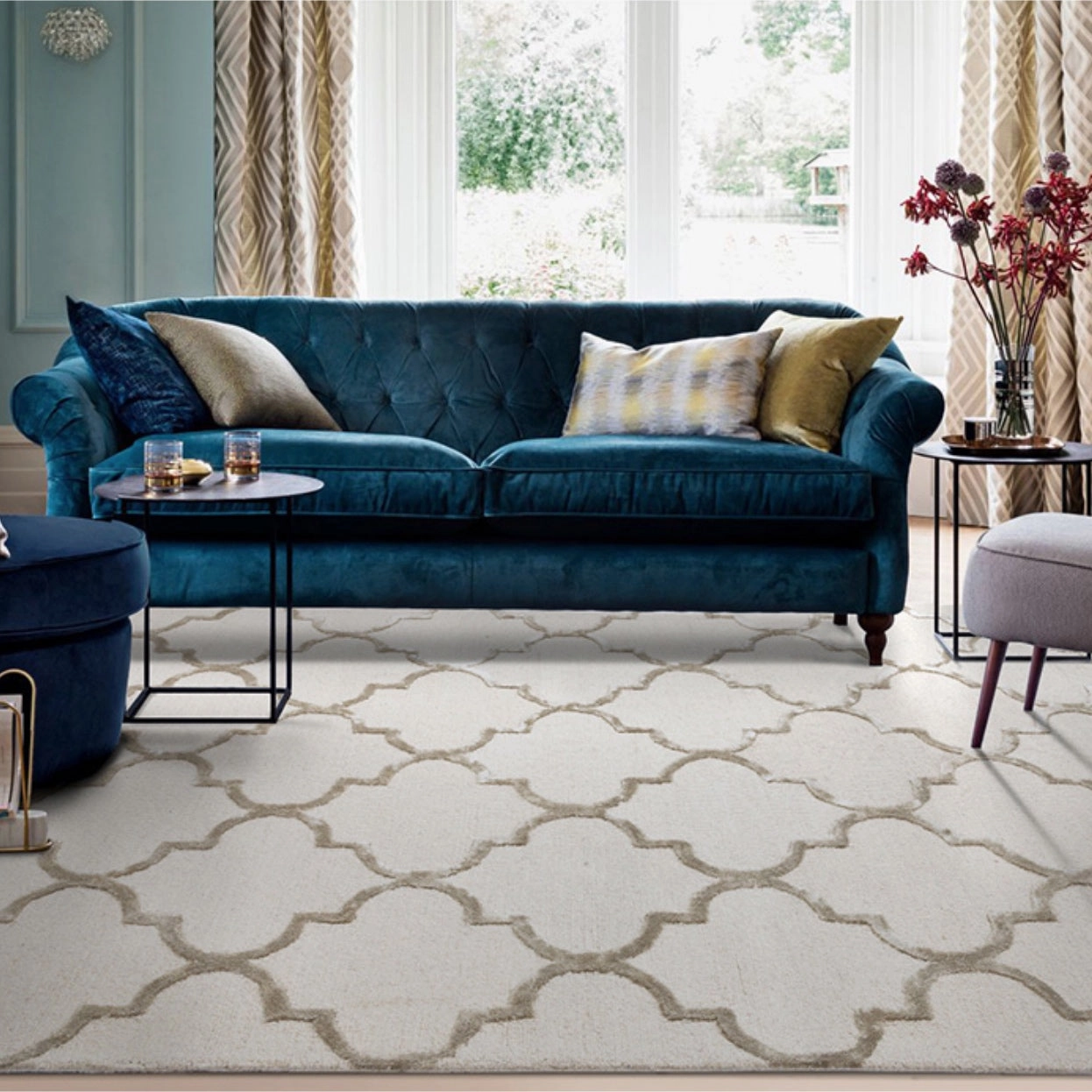 Caspar Cream Moroccan Pattern Wool Rug
