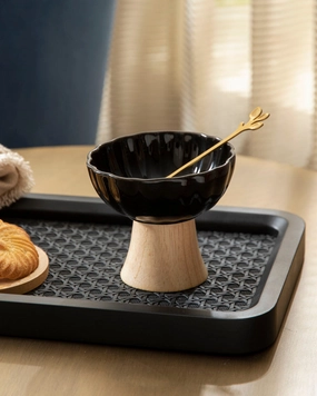 Ceramic   Wood Dessert Bowl - Blackmodern kitchen decor ,kitchen dinner set ,dinnerware 