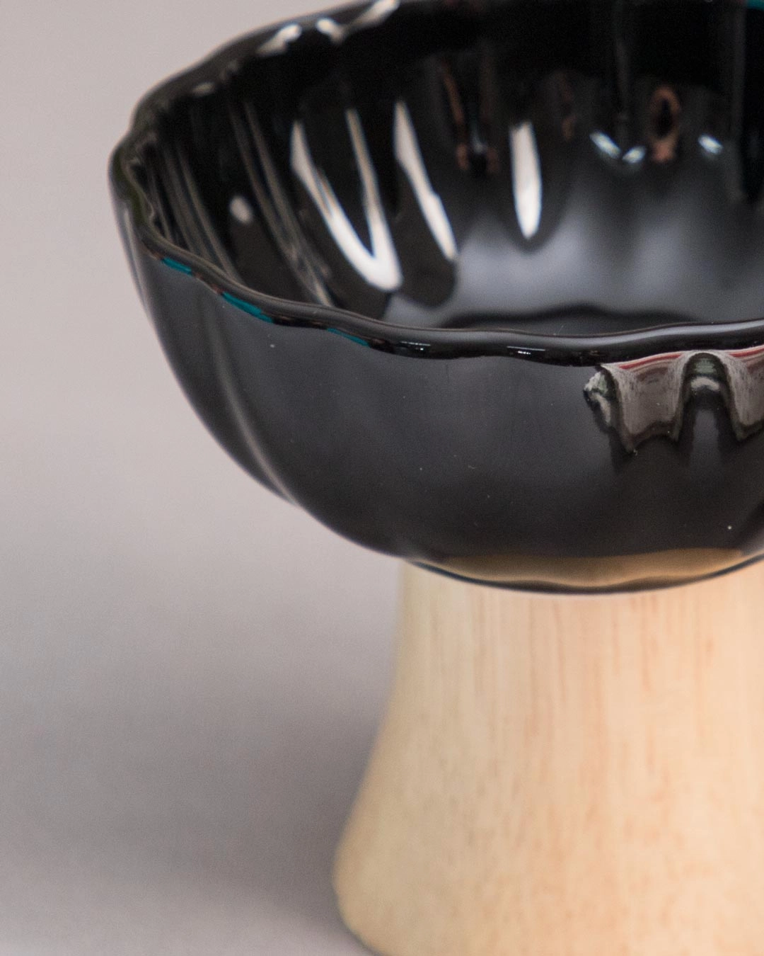 Ceramic   Wood Dessert Bowl - Black