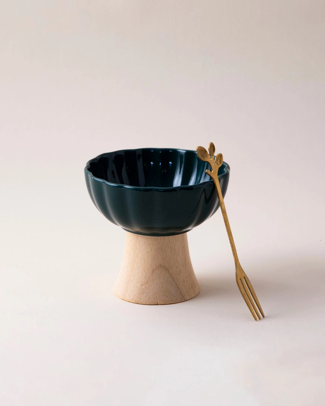 Ceramic   Wood Dessert Bowl - Green