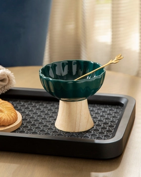 Ceramic   Wood Dessert Bowl - Greenmodern kitchen decor ,kitchen dinner set ,dinnerware 