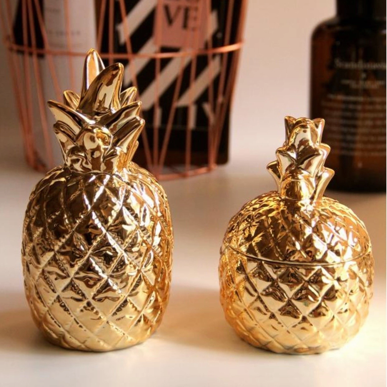 Ceramic Gold Pineapple Container