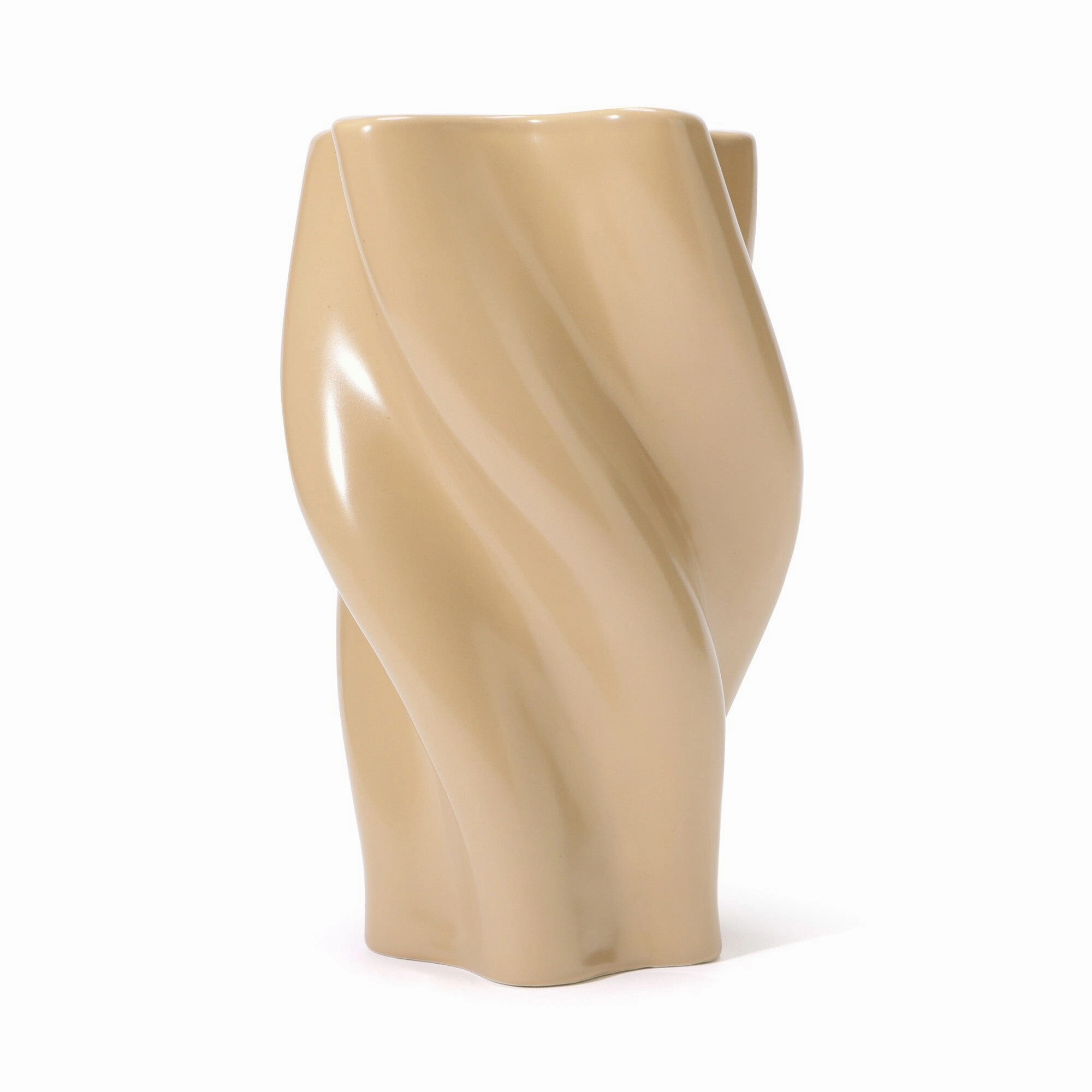 Ceramic Twist Flower Vase Large Beige