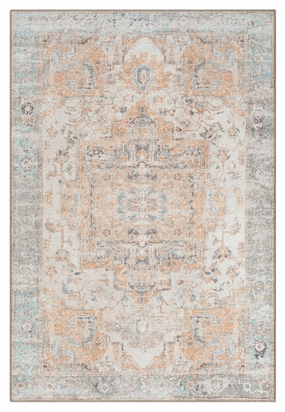 Ceren Orange and Blue Traditional Distressed Washable Rug *NO RETURNS UNLESS FAULTYmodern color block patchwork rug
