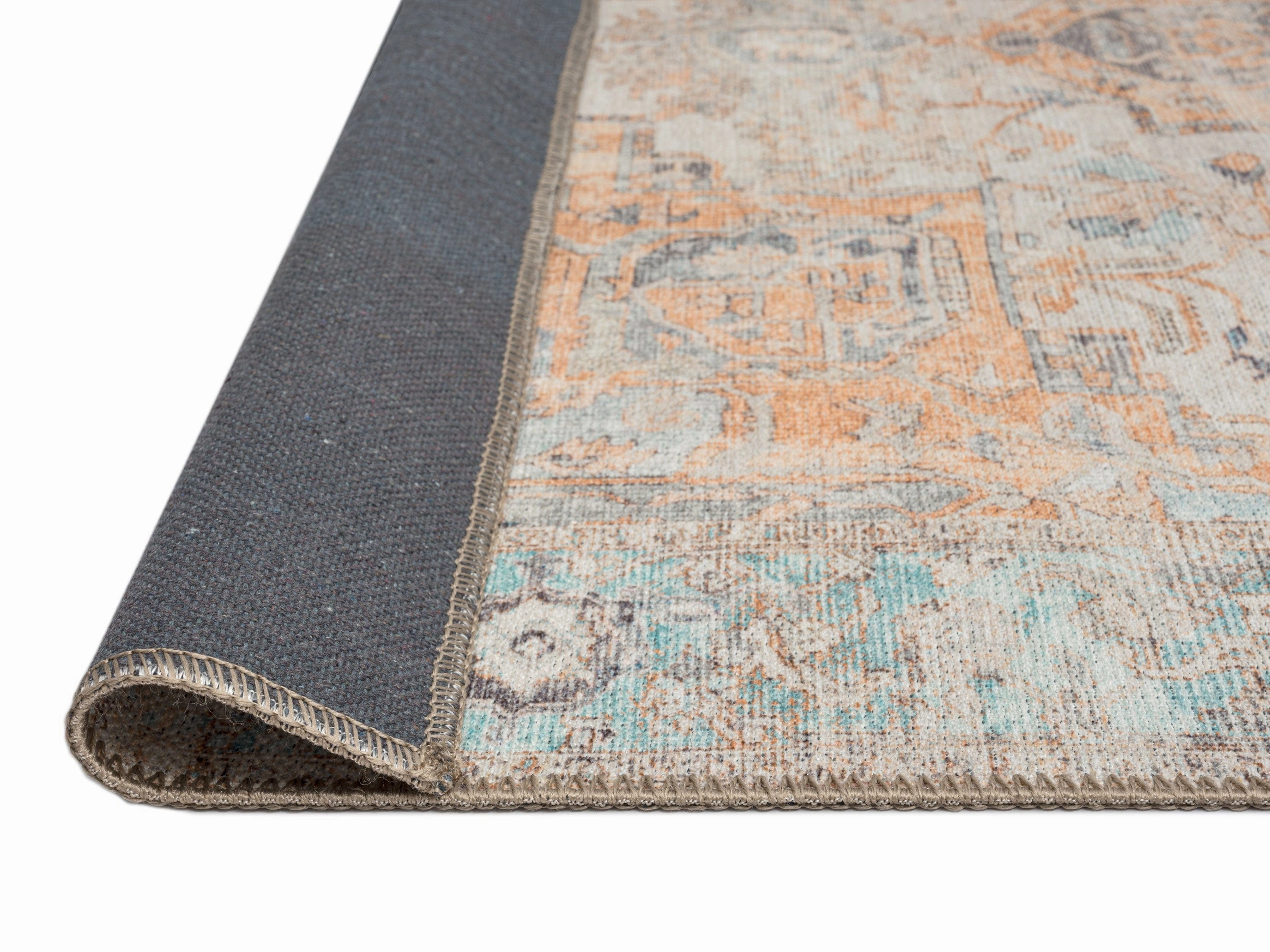 Ceren Orange and Blue Traditional Distressed Washable Rug *NO RETURNS UNLESS FAULTY