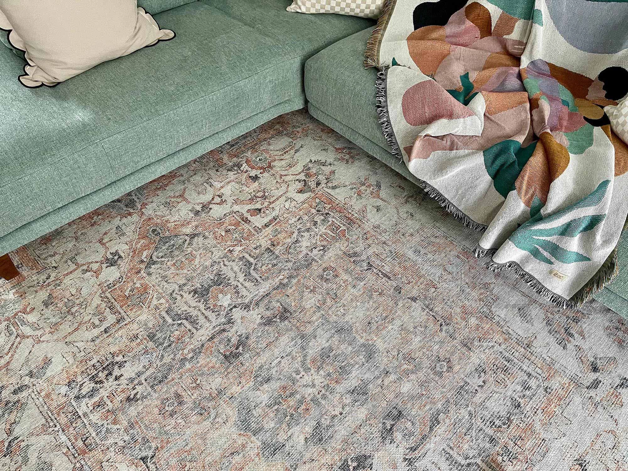 Ceren Orange and Blue Traditional Distressed Washable Rug *NO RETURNS UNLESS FAULTY