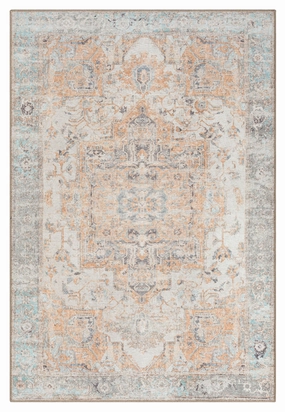 Ceren Orange and Blue Traditional Distressed Washable Rug *NO RETURNS UNLESS FAULTYmodern color block patchwork rug