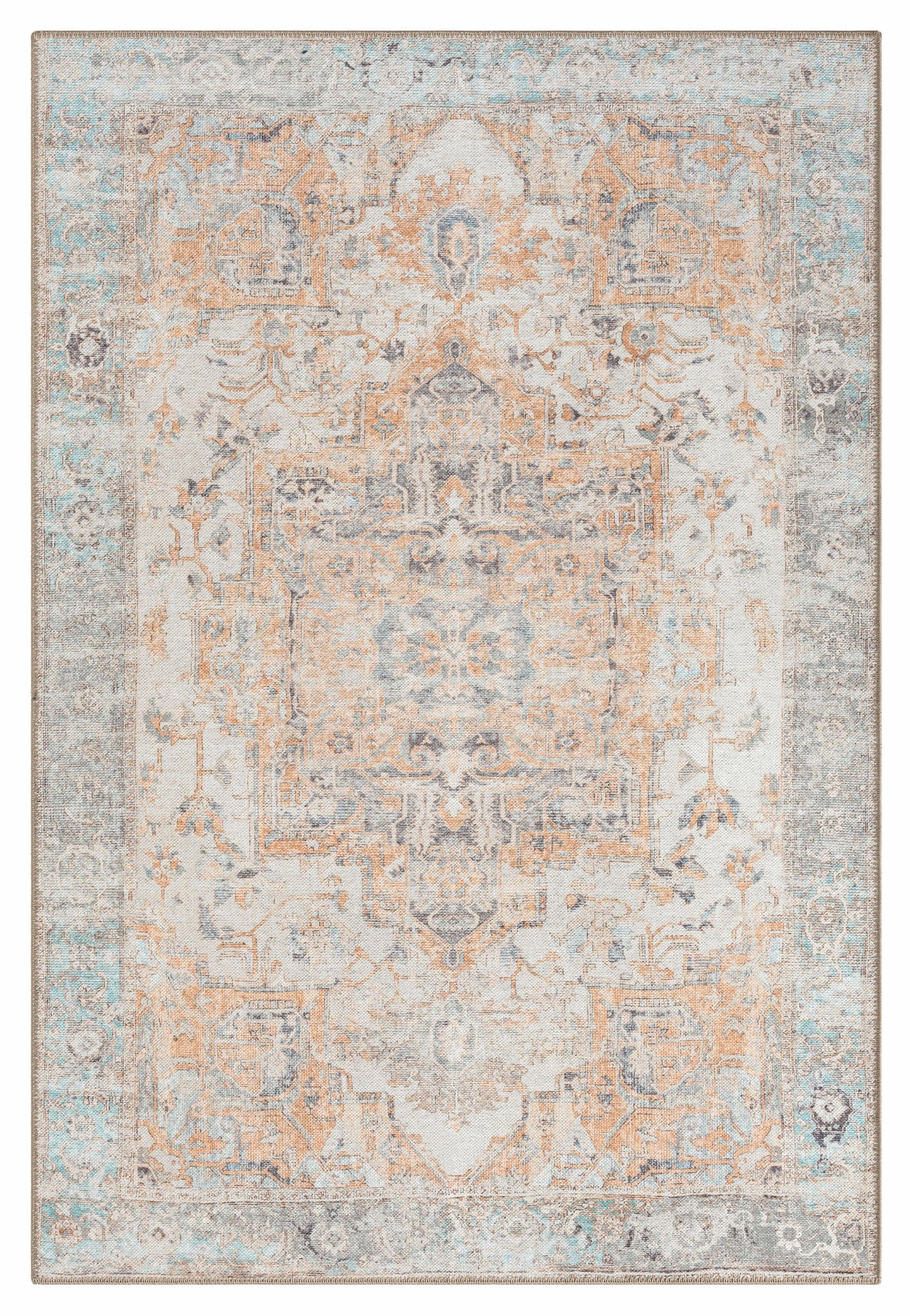 Ceren Orange and Blue Traditional Distressed Washable Rug *NO RETURNS UNLESS FAULTYmodern color block patchwork rug