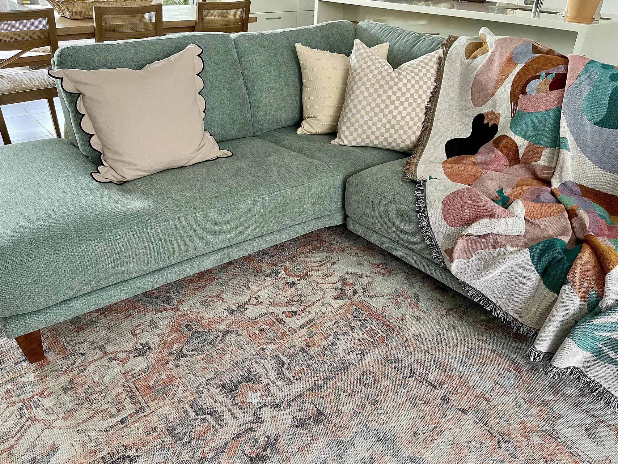 Ceren Orange and Blue Traditional Distressed Washable Rug *NO RETURNS UNLESS FAULTY