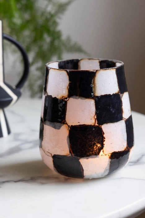Checkered Black & White Glass Tealight Holderscented candle ,decorative candle 