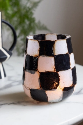 Checkered Black & White Glass Tealight Holderscented candle ,decorative candle 