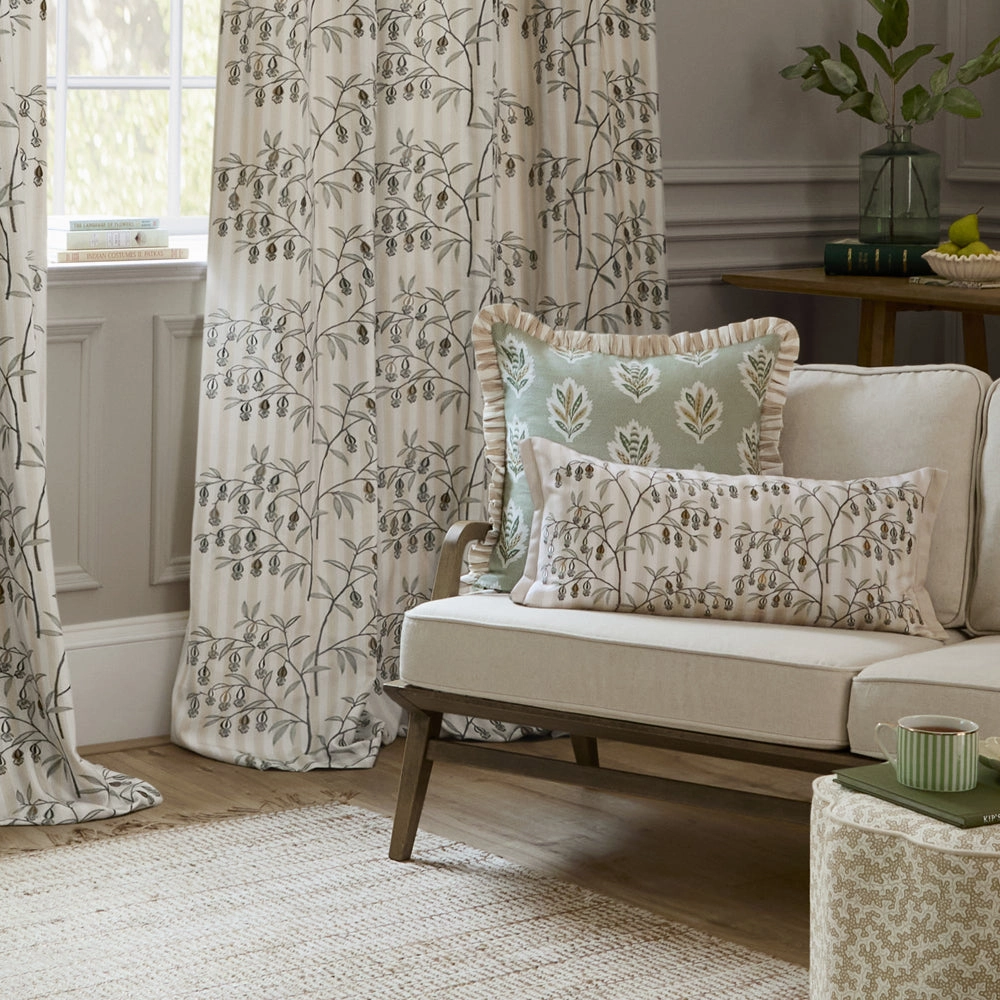 Chinese Lanterns Embroidered Pencil Pleat Curtains Linen