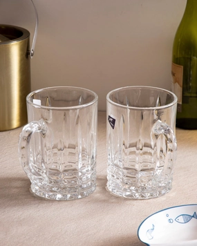 Chiseled Brilliance Clear Glass Mug - Set of 2modern kitchen decor ,kitchen dinner set ,dinnerware 