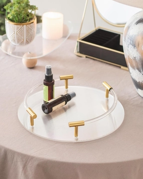 Clear Acrylic Serving Tray with Golden Handlesmodern kitchen decor ,kitchen dinner set ,dinnerware 