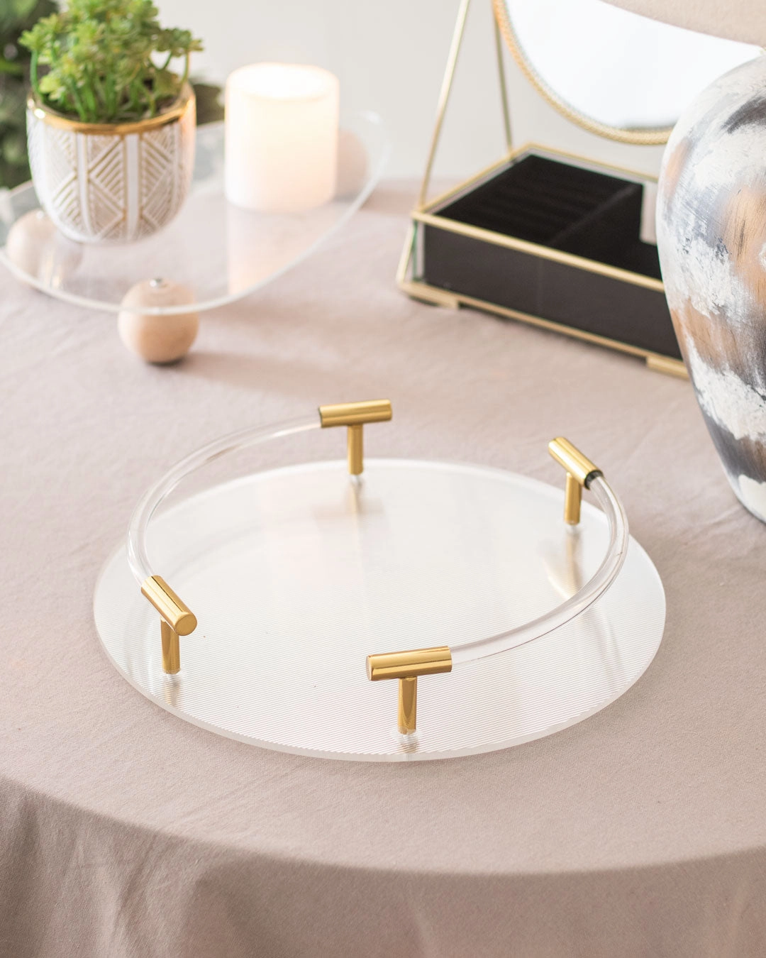 Clear Acrylic Serving Tray with Golden Handles