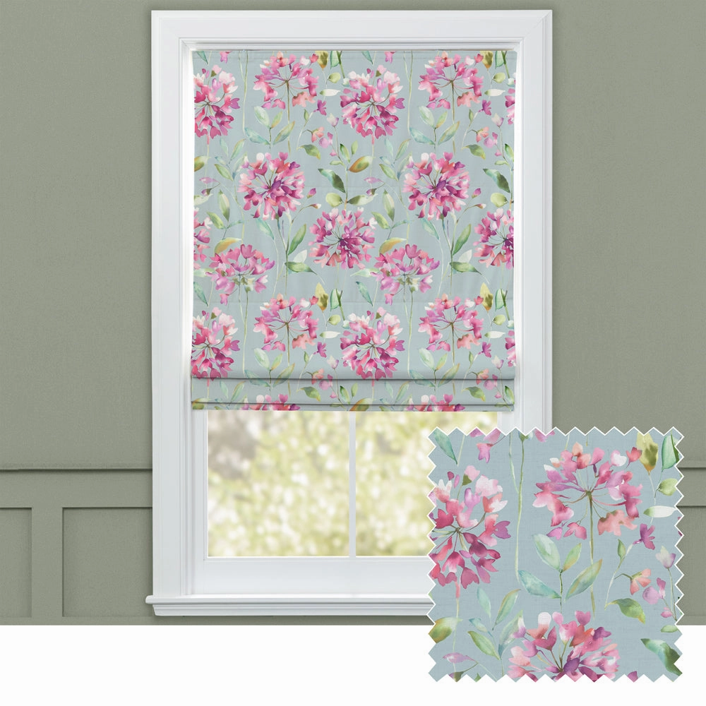 Clovelly Printed Cotton Made to Measure Roman Blinds Slatebedding sets ,throw blankets 