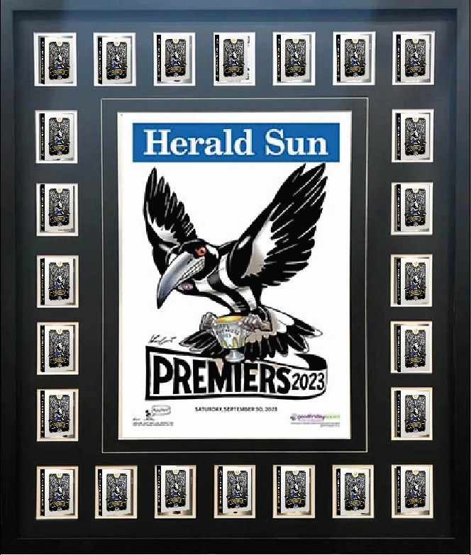 COLLINGWOOD 2023 PREMIERS HERALD SUN OFFICIAL SELECT CARDS FRAMEDhandmade souvenirs