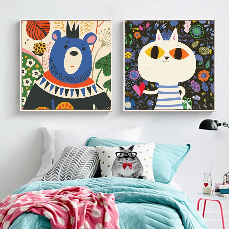 Colorful Kids Animal Wall Art With Frame