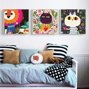 Colorful Kids Animal Wall Art With Framenordic style wall decor