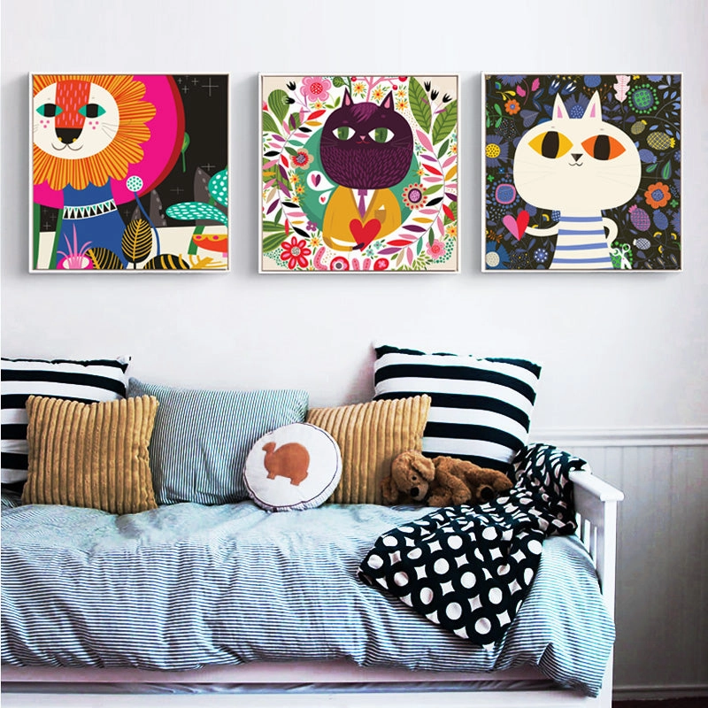 Colorful Kids Animal Wall Art With Framenordic style wall decor
