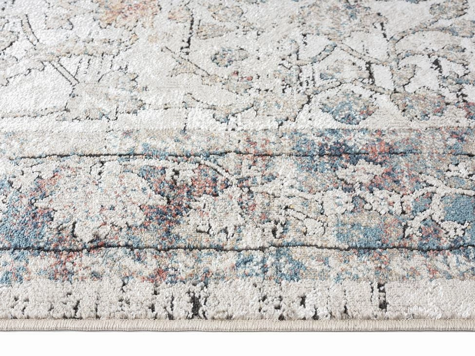 Constance Beige And Blue Distressed Floral Rug